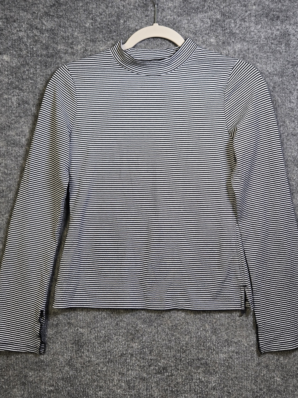 Ayr T Shirt Womens Blue Stripe Knit Mock Neck Long Sleeve Minimal